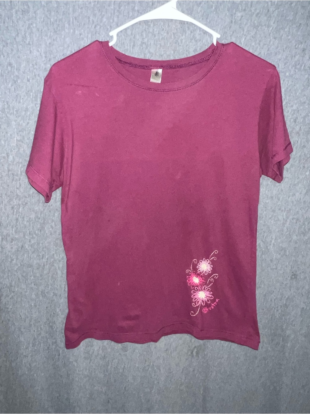 Blue 84 Short Sleeve Floral Accent Tee - Berry